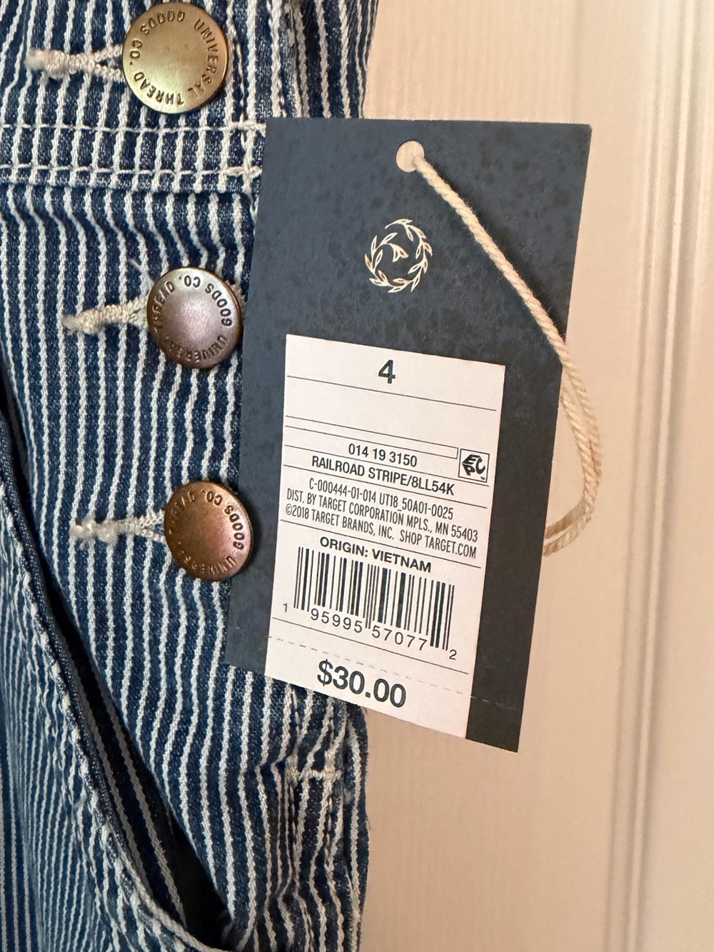 Universal Thread Blue & White Striped Denim Short Overalls - Picture 2 of 15